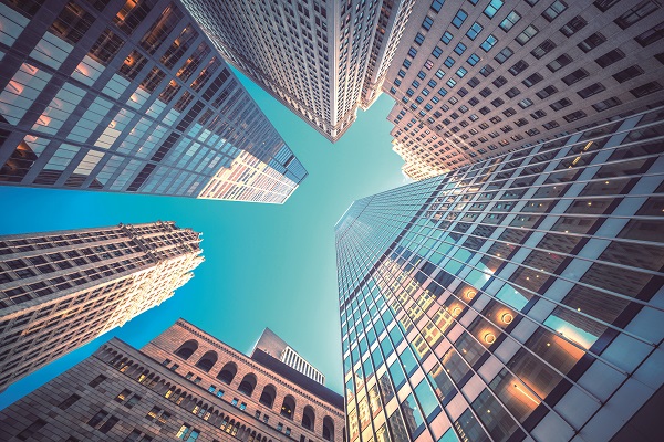 Office building top view background in retro style colors. Manha