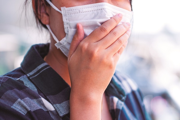 Woman Wearing Face Mask Protect Filter Against Air Pollution (pm