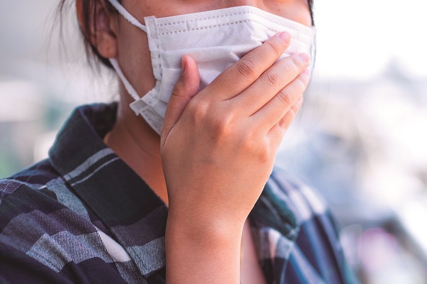 Woman Wearing Face Mask Protect Filter Against Air Pollution (pm
